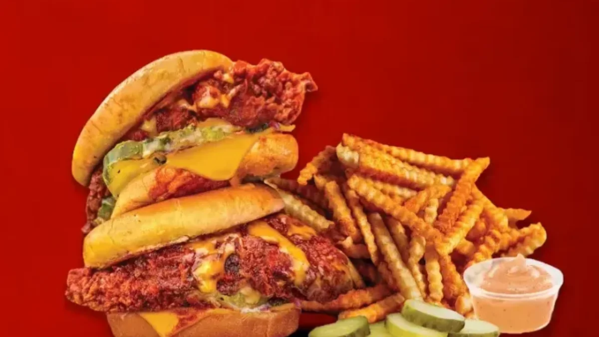Dave's Hot Chicken sliders with fries — the base for the Spicy Mac Slider hack