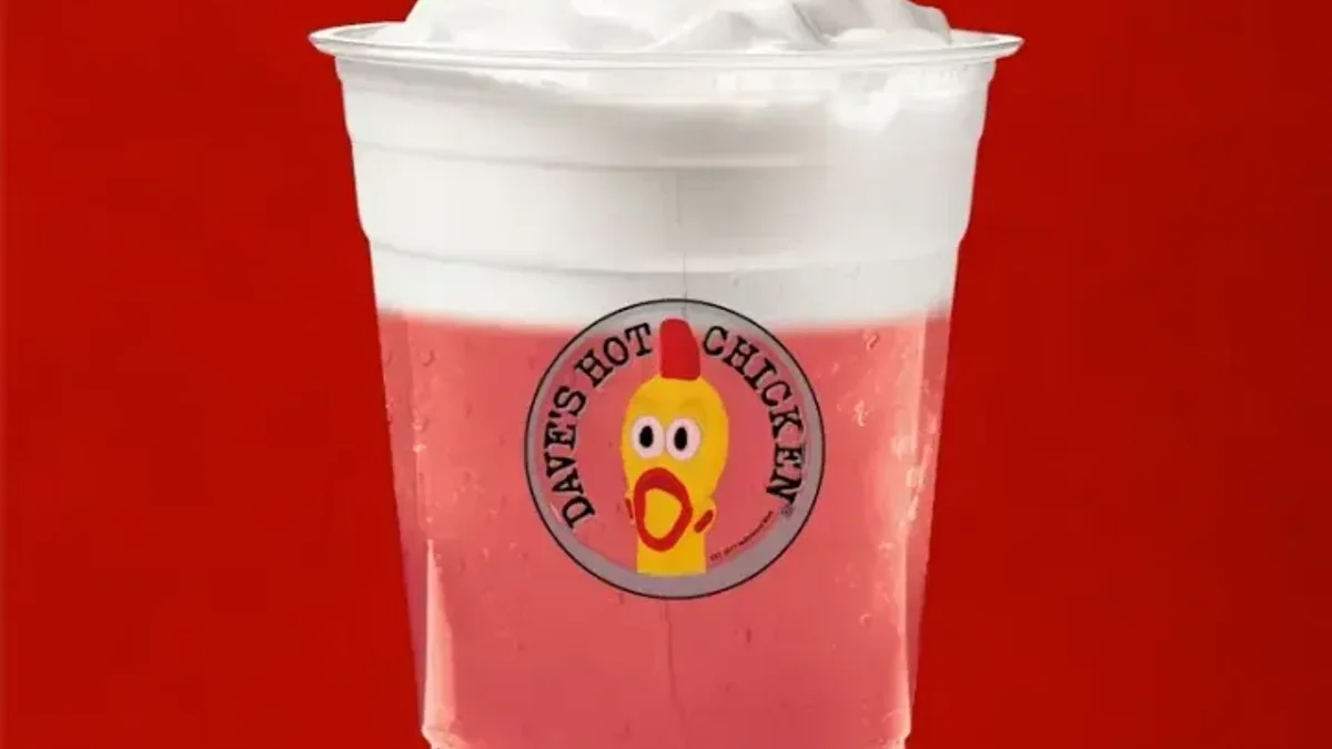 A Dave's Hot Chicken Strawberries and Creme Slusher — the lighter frozen drink